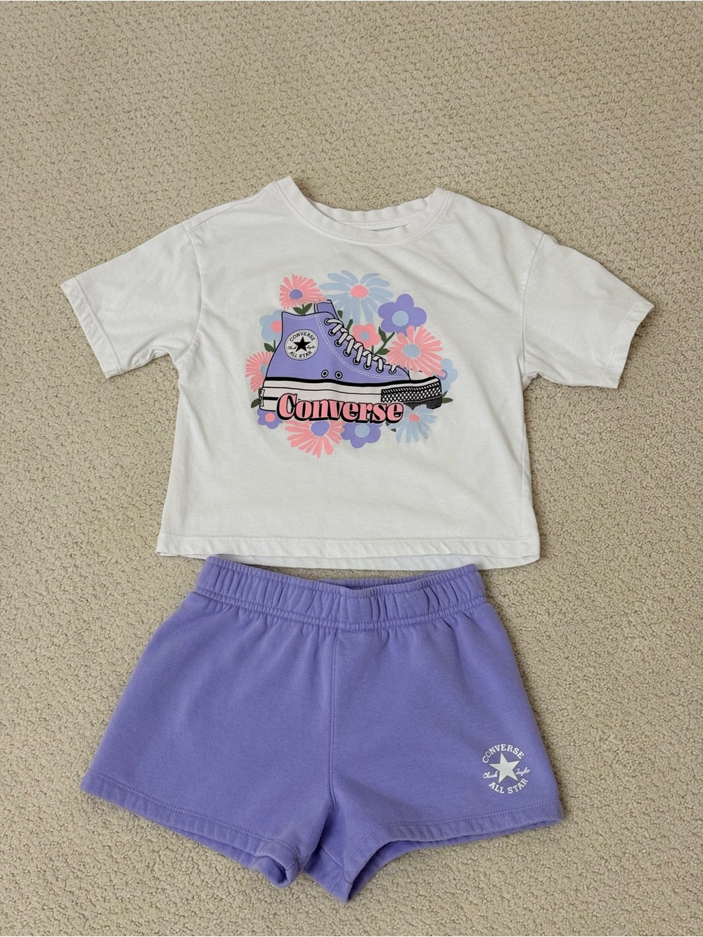 Converse White Tee and Lavender Shorts Kids Matching Set